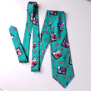 Hathaway All Silk Tie Green Tennis Print Sports Novelty Made in USA Men's Neckwe